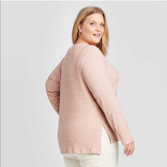 Ava & Viv Sweaters - Ava & Viv Ribbed V-Neck Top Heathered Mauve